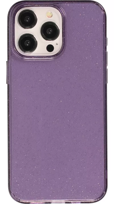 iPhone 15 Pro Case Hülle - Gel Gummi transparent mit Glitzerstaub - Violett