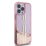 iPhone 15 Pro Max Case Hülle - Guess starres Gel flüssiger Glitter in Gold und Silber mit goldenem Logo - Rosa