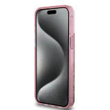 iPhone 15 Pro Max Case Hülle - Guess starres Gel flüssiger Glitter in Gold und Silber mit goldenem Logo - Rosa
