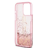 iPhone 15 Pro Max Case Hülle - Guess starres Gel flüssiger Glitter in Gold und Silber mit goldenem Logo - Rosa