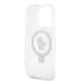 iPhone 15 Pro Max Case Hülle - Karl Lagerfeld und Choupette Gel lackiert mit integriertem, abnehmbarem Metallstützring und Magsafe - Transparent