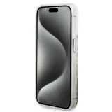 iPhone 15 Pro Max Case Hülle - Guess starres Gel flüssiger Glitter in Gold und Silber mit goldenem Logo - Transparent