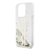 iPhone 15 Pro Max Case Hülle - Guess starres Gel flüssiger Glitter in Gold und Silber mit goldenem Logo - Transparent