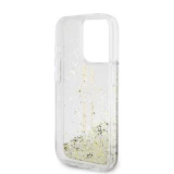 iPhone 15 Pro Max Case Hülle - Guess starres Gel flüssiger Glitter in Gold und Silber mit goldenem Logo - Transparent