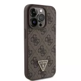 iPhone 15 Pro Case Hülle - Guess Monogramm Kunstleder Metall-Logo und Strass mit abnehmbarem Riemen - Braun