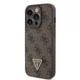 iPhone 15 Pro Case Hülle - Guess Monogramm Kunstleder Metall-Logo und Strass mit abnehmbarem Riemen - Braun