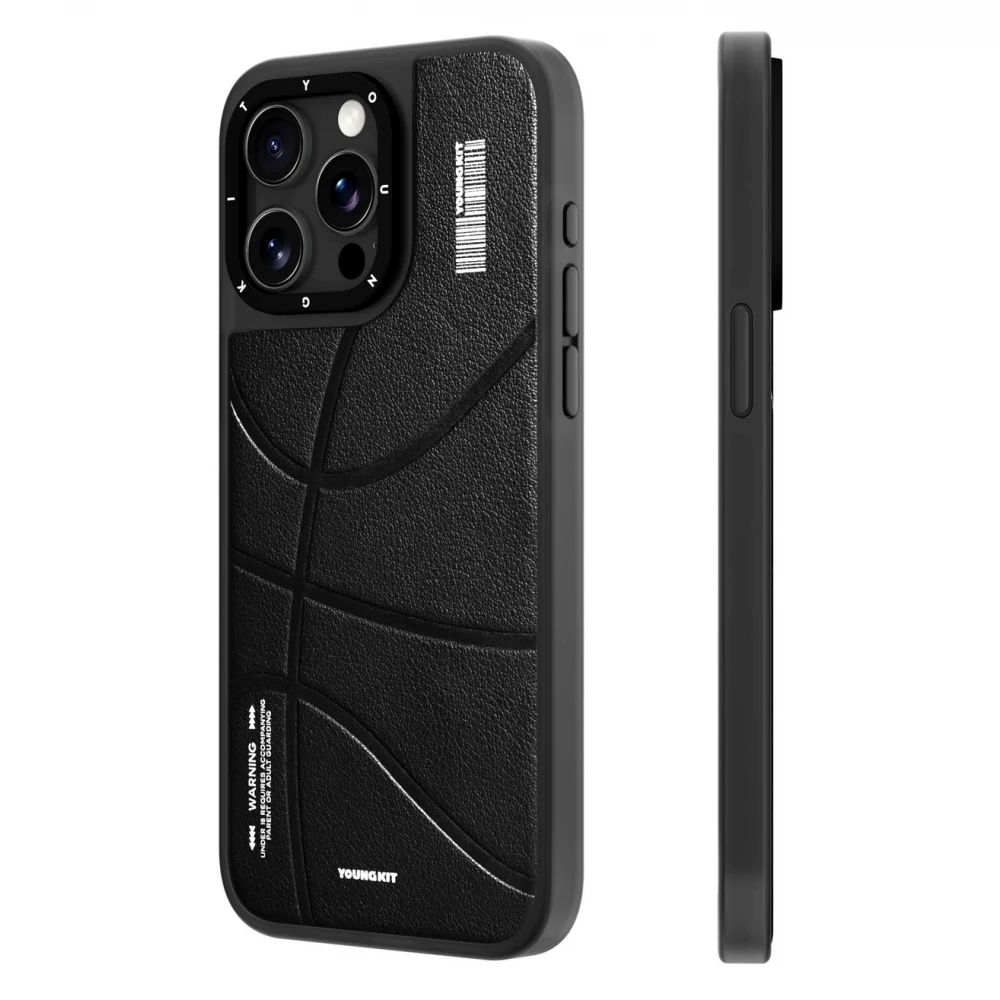 iPhone 15 Pro Case Hülle - Youngkit Passionate Backboard Leather Case mit Magsafe - Schwarz