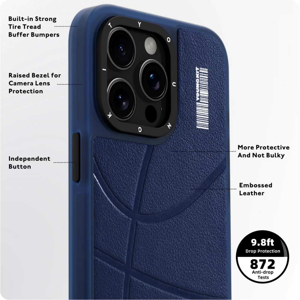 iPhone 15 Pro Case Hülle - Youngkit Passionate Backboard Leather Case mit Magsafe - Schwarz