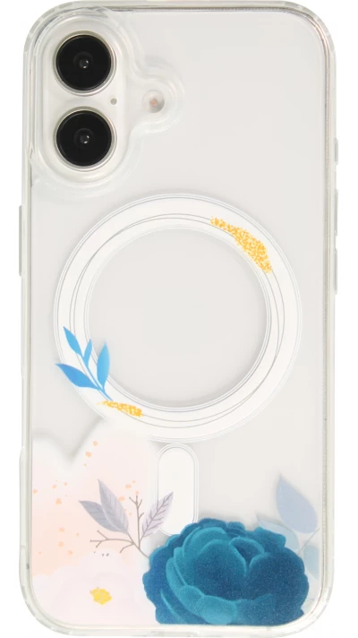 iPhone 16e Case Hülle - Gummi Silikon steif mit MagSafe blaue Rose - Transparent