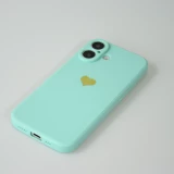 iPhone 16 Plus Case Hülle - Silikon Mat Herz gold - Türkis