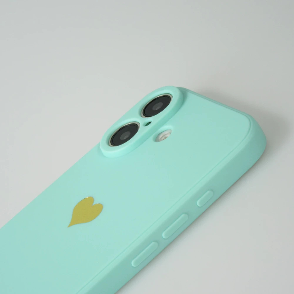iPhone 16 Plus Case Hülle - Silikon Mat Herz gold - Türkis