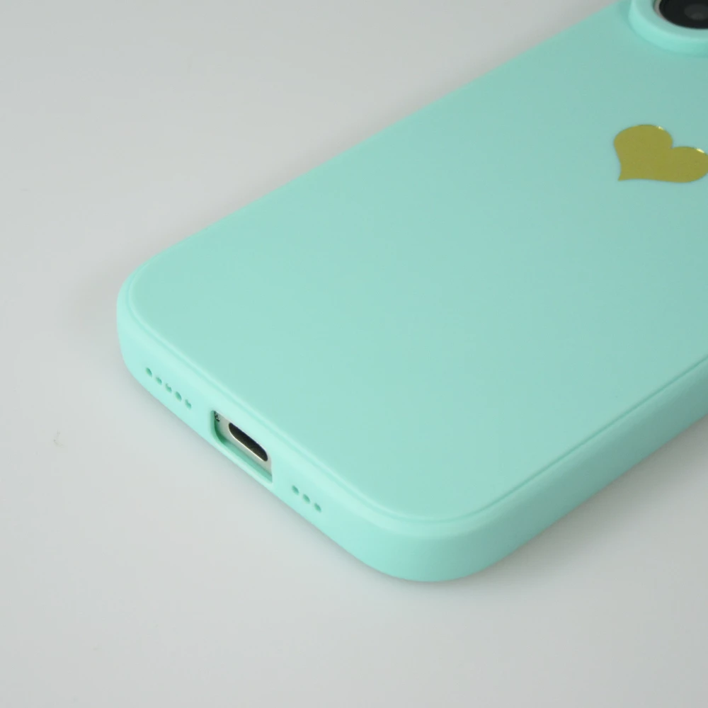 iPhone 16 Plus Case Hülle - Silikon Mat Herz gold - Türkis