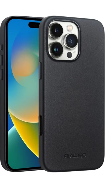 Hülle iPhone 16 Pro Max - Qialino Echtleder (MagSafe kompatibel) - Schwarz