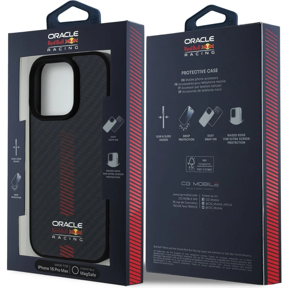 iPhone 16 Pro Case Hülle - Red Bull Racing Carbon Powerbar MagSafe - Schwarz