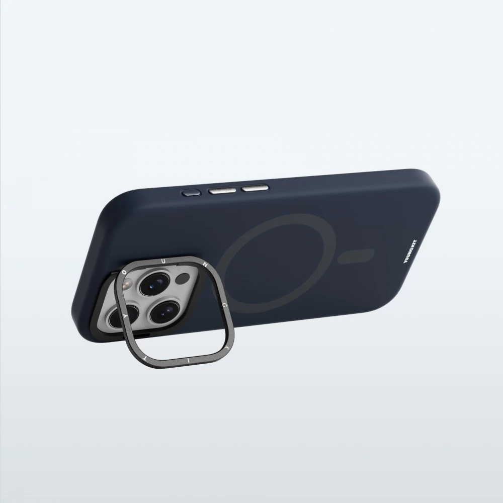 iPhone 16 Pro Max Case Hülle - Youngkit Cream Silicone Stand Case - Schwarz