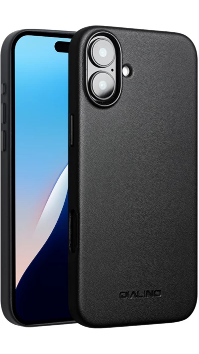 Hülle iPhone 16 Plus - Qialino Echtleder (MagSafe kompatibel) - Schwarz