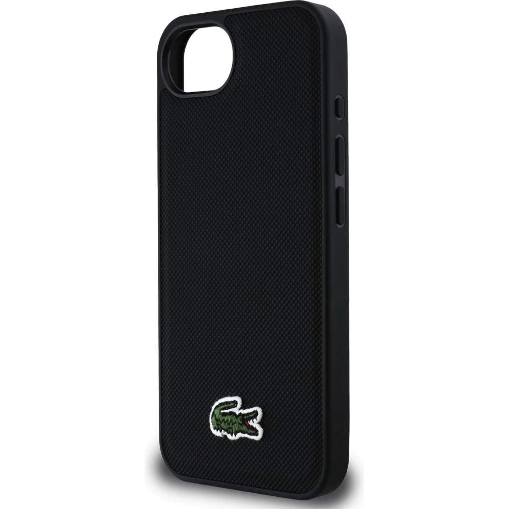 iPhone 16e Case Hülle - Lacoste Petit Piqué Effekt mit MagSafe und gesticktem Logo-Patch - Schwarz