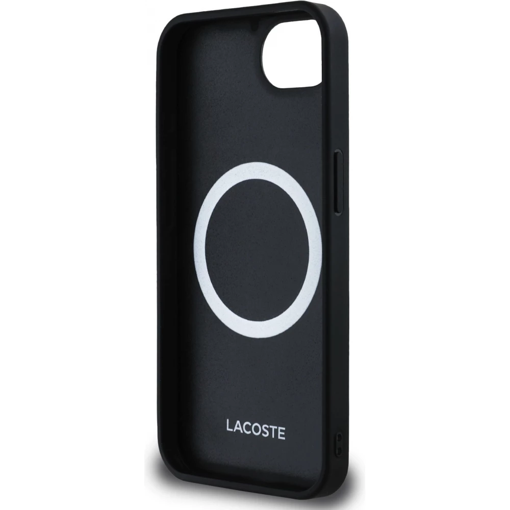 iPhone 16e Case Hülle - Lacoste Petit Piqué Effekt mit MagSafe und gesticktem Logo-Patch - Schwarz