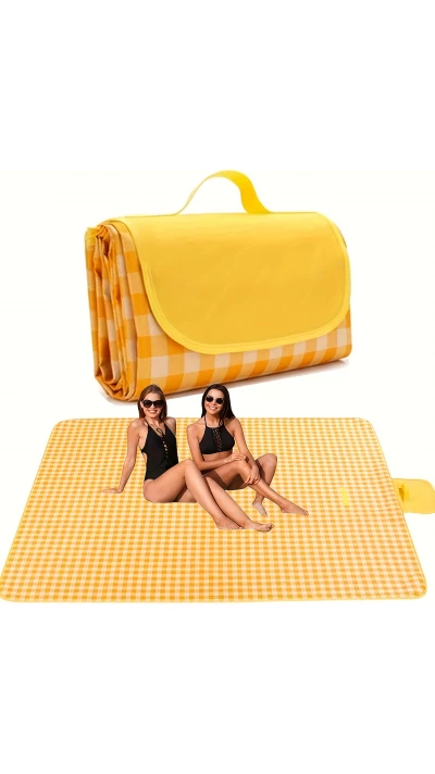 Couverture de pique-nique grande taille portable pour plage/camping (200 x 200 cm) pliable avec sac de rangement - Jaune