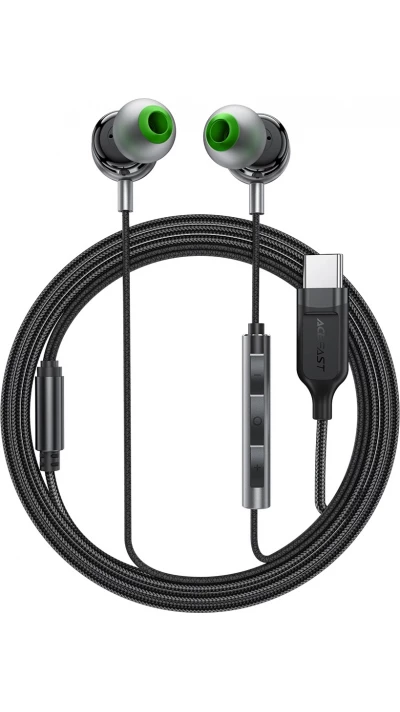 Écouteurs intra-auriculaires filaires USB-C 1.2m Acefast L5 avec embouts en silicone - Noir