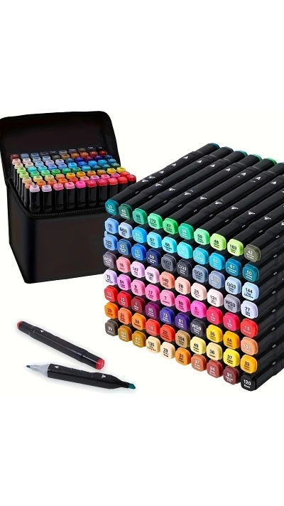 Ensemble de stylos permanents à double tête pour marquage et coloriage (80 couleurs)