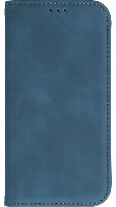 Etui cuir iPhone 13 - Flip Wallet vintage avec fermeture aimantée et compartiment cartes - Bleu