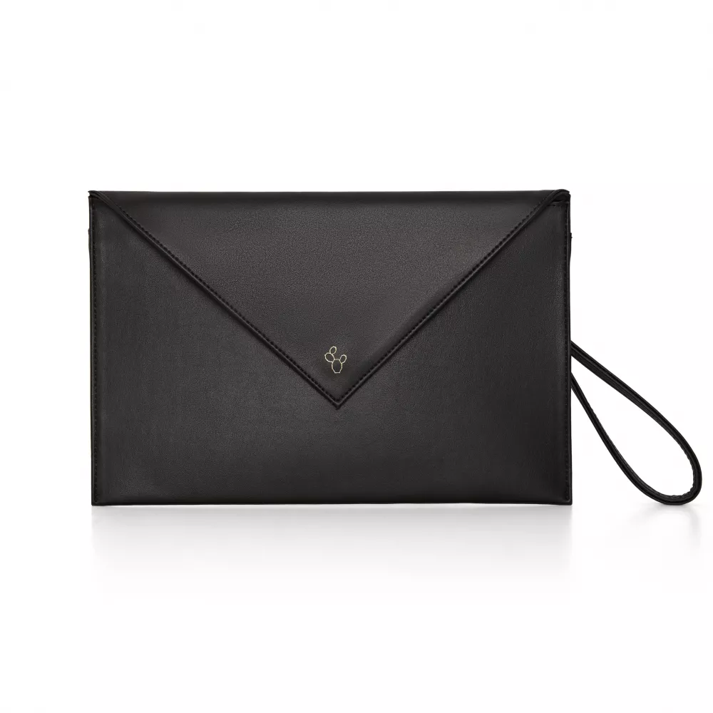First Pochette Mini-Handtasche aus echtem Kaktusleder und 2 integrierten Riemen - Schwarz