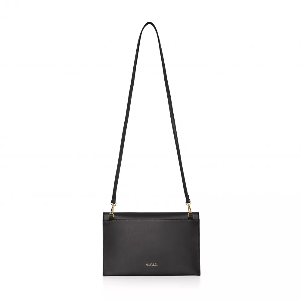First Pochette Mini-Handtasche aus echtem Kaktusleder und 2 integrierten Riemen - Schwarz
