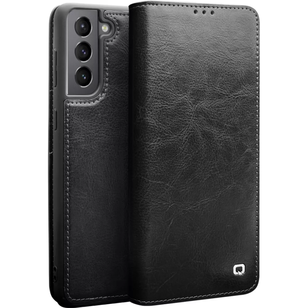 Hülle Samsung Galaxy S23 - Qialino Flip Echtleder - Schwarz