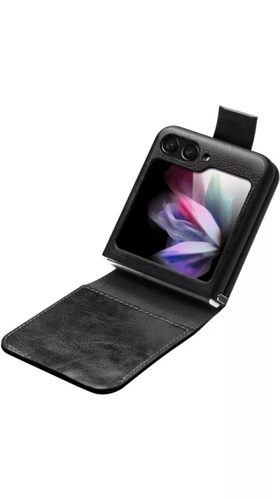 Fourre Samsung Galaxy Z Flip6 - Flip Qialino cuir véritable avec fermeture magnétique - Noir