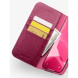 Hülle iPhone 15 Plus - Qialino Croco Flip Echtleder - Rosa