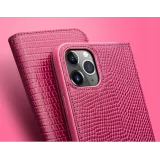 Hülle iPhone 15 Plus - Qialino Croco Flip Echtleder - Rosa