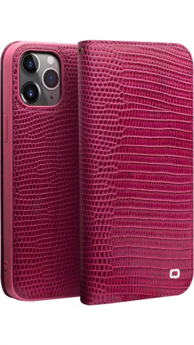 Fourre iPhone 14 Pro Max - Flip Croco Qialino cuir véritable - Rose