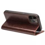 iPhone 15 Pro Max Case Hülle - Qialino Flip Classic Wallet Echtleder - Braun