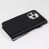 iPhone 16 Pro Max Case Hülle - Premium Flip Leder Tasche - Schwarz