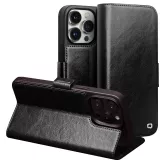 iPhone 14 Pro Max Case Hülle - Flip Qialino Echtleder mit magnetischem Verschluss - Schwarz
