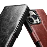 iPhone 14 Pro Max Case Hülle - Flip Qialino Echtleder mit magnetischem Verschluss - Schwarz