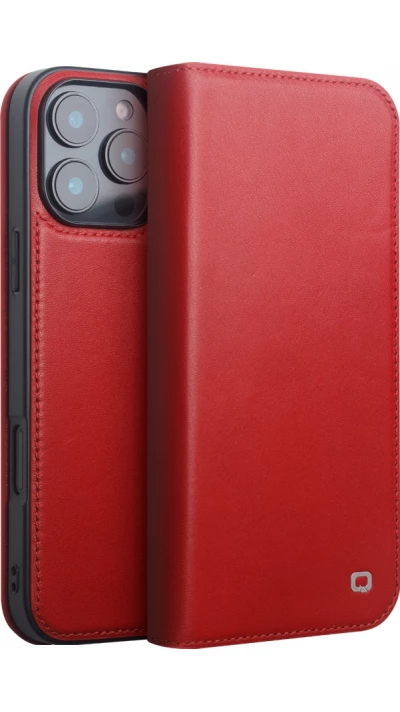 iPhone 16 Pro Case Hülle - Qialino Flip Matt Wallet Echtleder - Rot