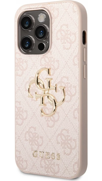 Coque iPhone 14 Pro Max - Guess PU 4G avec logo métal - Rose