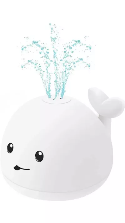 Jouet mignon baleine pour baignoire avec lumière LED et fonction éclaboussure pour bébé - Blanc