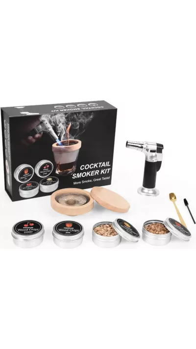Kit fumoir cocktail avec brûleur premium wood bois fumé pour smoker du whisky et du bourbon