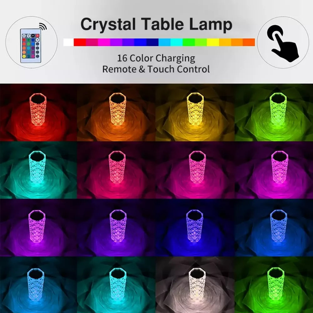Tragbare kabellose Touch-Stimmungslampe mit Kristalleffekt Mehrfarbige LEDs 16 Farben - Grosse Version (21,5 cm)