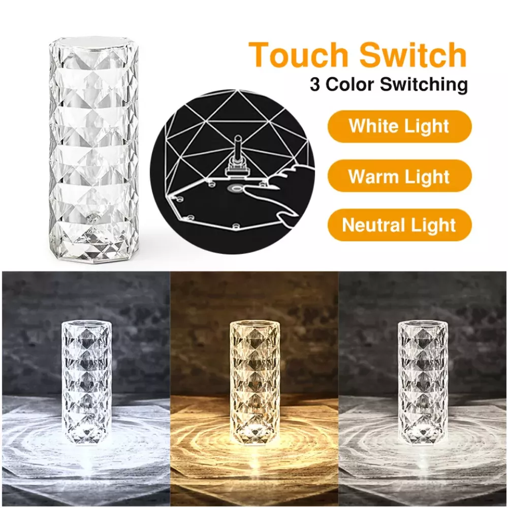 Tragbare kabellose Touch-Stimmungslampe mit Kristalleffekt Mehrfarbige LEDs 16 Farben - Grosse Version (21,5 cm)