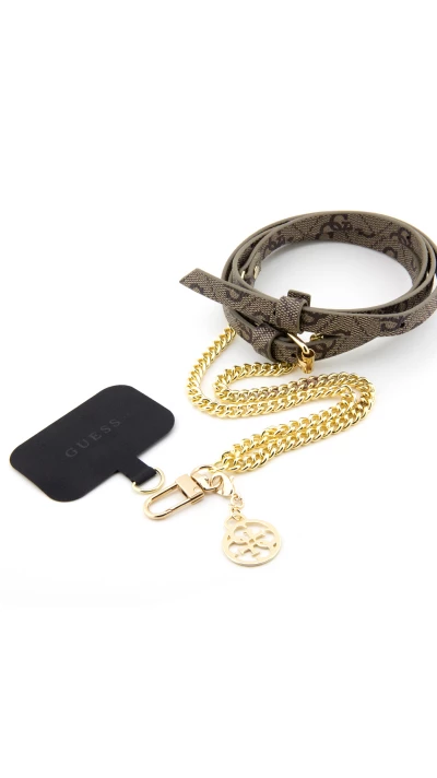 Lanière / bandoulière Guess universelle en similicuir avec monogramme réglable et pendentif Charm en argent - Brun et or