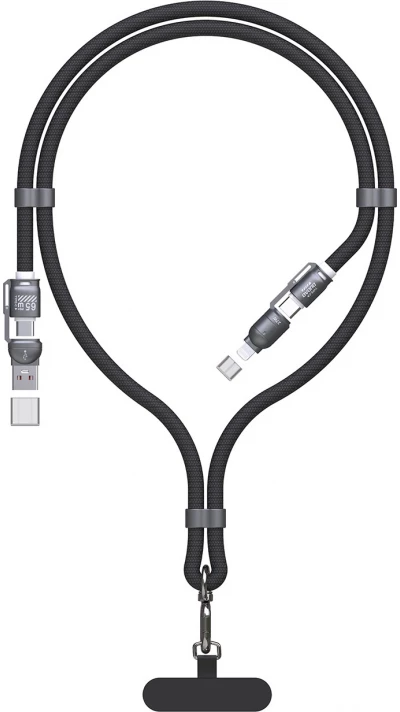Lanière câble 4 en 1 Dudao L20MAX USB-A / USB-C / Lightning PD QC 65W (1.5 m) - Noir