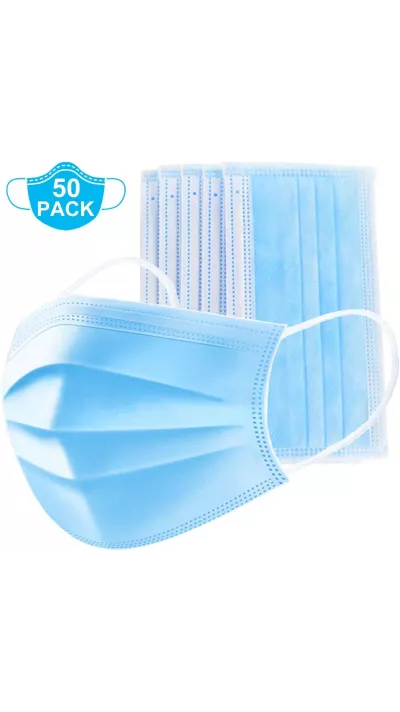 Lot de 50 masques chirurgicaux de protection jetables - Bleus