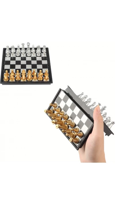 Mini jeu d'échecs magnétique pliable portable (12 cm) idéal pour les voyages avec pièces dorées et argentées
