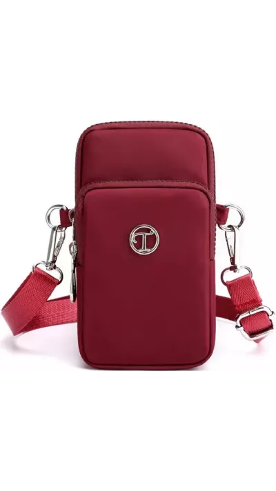 Mini sac bandoulière ultra léger 3 poches avec fermeture éclair et lanière amovible - Bordeau