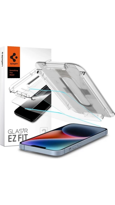 Pack de 2 vitres de protection Spigen Glas.tR EZ Fit avec système d'installation facile - iPhone 13 / 13 Pro / 14 / 16e