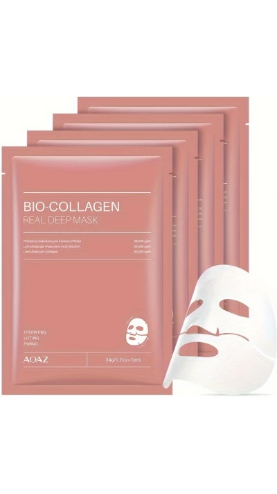 Pack de 4 masques hydratants bio-collagène acide hyaluronique nicotinamide tous types de peau